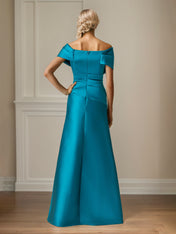 Teal Satin Sheath/Column Off The Shoulder Sleeveless Floor Length Mother of the Bride Dresses