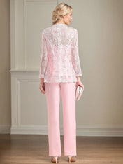 Chiffon Off The Shoulder Sleeveless Floor Length Mother of the Bride Pantsuits With Appliques