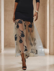 Black Flocked Knit Off The Shoulder Half Sleeve Mermaid Midi Jersey Dress