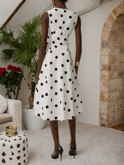 White Bow Classic V Neck Sleeveless A-Line Midi Dress