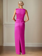 Raspberry Satin Sheath/Column V Neck Floor Length Mother of the Bride Dresses