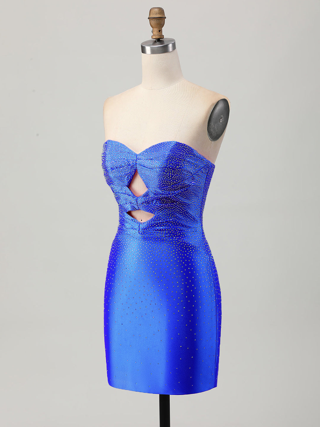 Strapless Tight Satin Cut Out Short Mini Dress with Beading