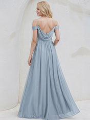Dusty Blue Chiffon A Line Spaghetti Straps Sleeveless Floor Length Bridesmaid Dress