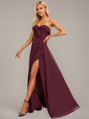 Grape A-Line Sweetheart Floor-Length Chiffon Bridesmaid Dress With Ruffle