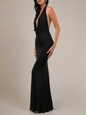 Black Chiffon Sheath/Column Halter Sleeveless Floor Length Bridesmaid Dress