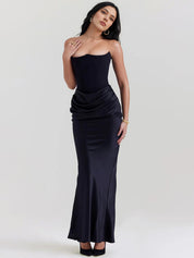 Robe de travail semi-formelle verte sans manches à volants, robe midi ajustée