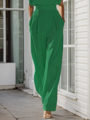 Women Green Crew Neck Sleeveless Dressy Jumpsuit