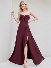 Cabernet Chiffon A Line Sweetheart Sleeveless Floor Length Bridesmaid Dress