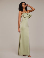Dusty Sage Sheath/Column Satin Spaghetti Straps Sleeveless Floor-Length Bridesmaid Dresses