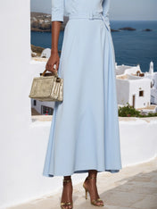 Light Blue Classic Off The Shoulder Half Sleeve A-Line Maxi Dress