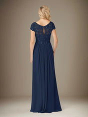 A Line Chiffon V Neck Short Sleeves Floor Length Pleated Mother of the Bride Dresses With Sequins