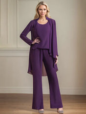 Chiffon Scoop Neck Long Sleeves Floor Length Mother Of The Bride Pantsuits