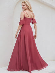 Cinnamon Rose Chiffon A Line Spaghetti Straps Floor Length Bridesmaid Dress
