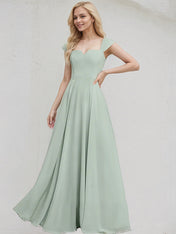 Agave Chiffon A Line Off the Shoulder Sleeveless Floor Length Bridesmaid Dress