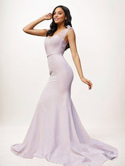 Trumpet/Mermaid Stretch Crepe Ruched V-Neck Sleeveless Floor Length Bridesmaid Dresses