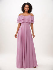 Wisteria A-Line Chiffon Ruffles Off-The-Shoulder Sleeveless Floor-Length Bridesmaid Dresses