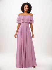 Wisteria A-Line Chiffon Ruffles Off-The-Shoulder Sleeveless Floor-Length Bridesmaid Dresses