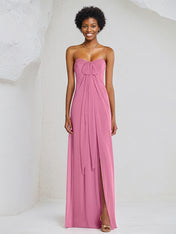 A Line Chiffon Off the Shoulder Sleeveless Floor Length Bridesmaid Dress