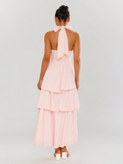 Pink Chiffon A Line Halter Neck Sleeveless Ankle Length Bridesmaid Dresses