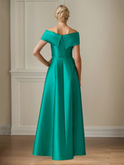 Jade Satin A Line Off The Shoulder Floor Length Mother of the Bride Dresses