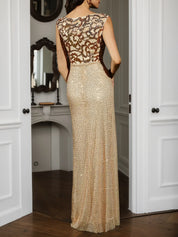 Champagne Golden A-Line Gown Sequin Dress