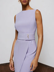 Lavender Purple Sleeveless Rheinstone Sheath Midi Dress
