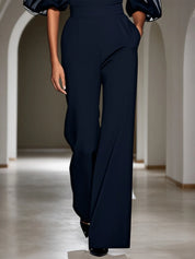 Black Puff Sleeve Crew Neck Jumpsuit