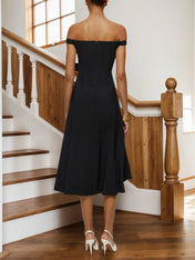 Black Off The Shoulder Sleeveless A-Line Midi Dress