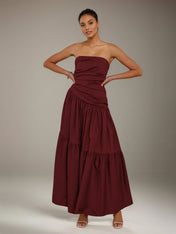 Burgundy A Line Off The Shoulder Sleeveless Ankle Length Bridesmaid Dresses