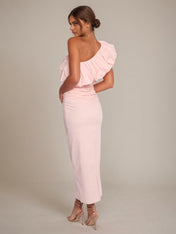 Ballet Pink Chiffon Sheath/Column One Shoulder Sleeveless Ankle Length Bridesmaid Dress