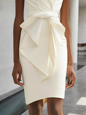 White V Neck Sleeveless Sheath Midi Dress