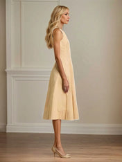 A Line V Neck Sleeveless Tea Length Stretch Crepe Mother of the Bride Dress