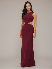 Cabernet Sheath/Column Stretch Crepe Scoop Sleeveless Floor-Length Bridesmaid Dresses