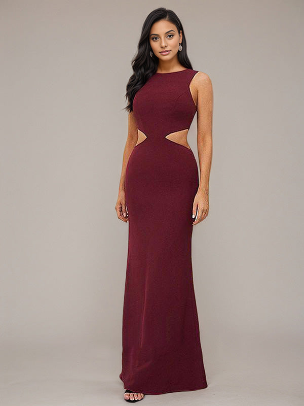 Cabernet Sheath/Column Stretch Crepe Scoop Sleeveless Floor-Length Bridesmaid Dresses