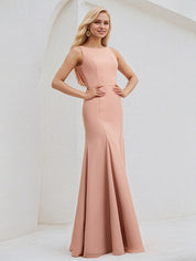 Dusty Rose Chiffon Trumpet/Mermaid Boat Neck Floor Length Bridesmaid Dress