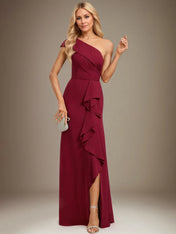 Trumpet/Mermaid One Shoulder Floor-Length Chiffon Evening Dress With Cascading Ruffles