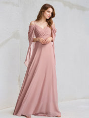 Dusty Rose Chiffon A Line Spaghetti Straps Floor Length Bridesmaid Dress