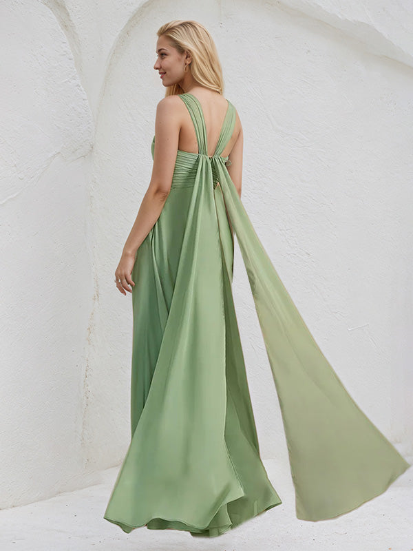 Dreamylily Women Basil A-Line V-Neck Floor-Length Chiffon Bridesmaid Dress With Ruffle Dreamylily Women Basil A-Line V-Neck Floor-Length Chiffon Bridesmaid Dress With Ruffle