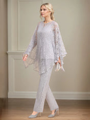 Chiffon V Neck Sleeveless Floor Length Mother of the Bride Pantsuits With Appliques