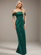 Emerald Sheath/Column Off the Shoulder Floor-Length Satin Bridesmaid Dress