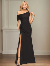 Sheath/Column One Shoulder Floor-Length Chiffon Dress With Pleated
