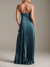 French Blue A-Line Spaghetti Straps Straps Floor-Length Satin Bridesmaid Dress
