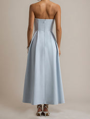 Powder Blue A Line Stretch Crepe Sweetheart Ankle Length Dress