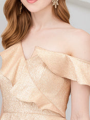 Champagne Sheath/Column Satin One Shoulder Sleeveless Ankle Length Dress With Slit