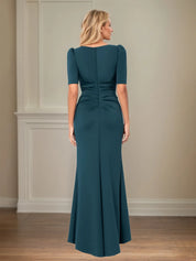 Trumpet/Mermaid Scoop Neck Short Sleeve Floor Length Stretch Crepe Mother of the Bride Dress With Ruffles
