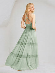 Sage A Line Chiffon V Neck Sleeveless Floor Length Bridesmaid Dresses