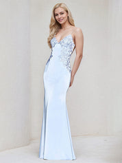 Sky Blue Satin Trumpet/Mermaid Spaghetti Straps Sleeveless Floor Length Bridesmaid Dress