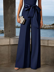 Purplish Blue Bow Hotfix Embellished Sleeveless Jumpsuit