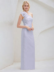 Lavender Sheath/Column One Shoulder Sleeveless Floor Length Satin Bridesmaid Dresses
