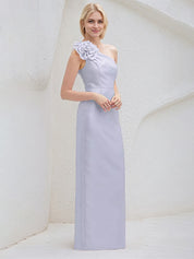 Lavender Sheath/Column One Shoulder Sleeveless Floor Length Satin Bridesmaid Dresses